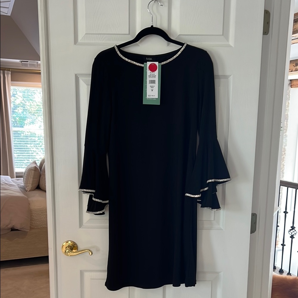 MSK Black and White Ruffled Tiered Sheath Dress